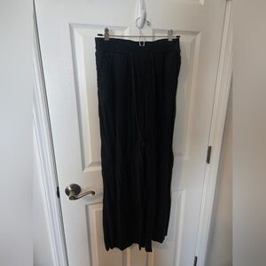 Black Wide Leg Linen Blend Drawstring Pants
